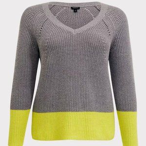 GREY & NEON YELLOW COLORBLOCK SWEATER